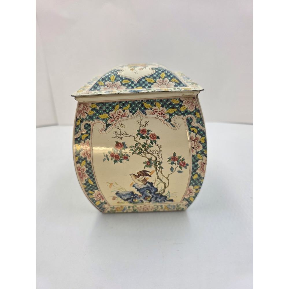 VTG Chinoiserie‎ Floral Metal Tea Caddy Trinket Box Made In Holland 5.5"